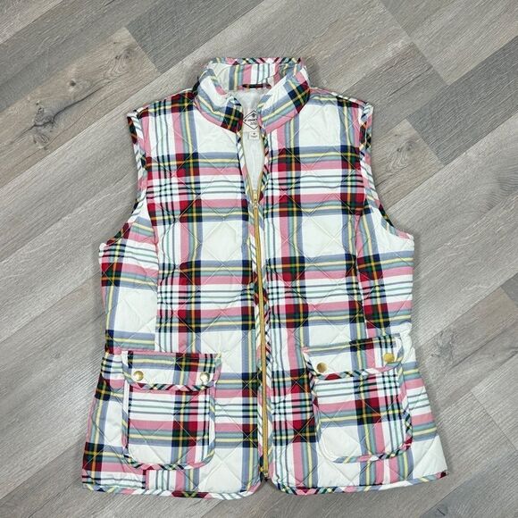 St. John’s Bay Plaid Full Zip Puffer Vest White Multi Medium - Picture 14 of 14